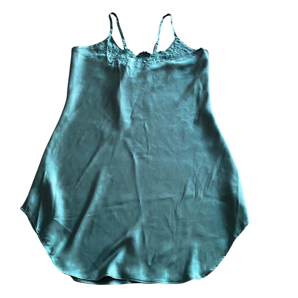 Inner Most Emerald Green Satin Chemise Nightgow Medium Vintage Romantic layering